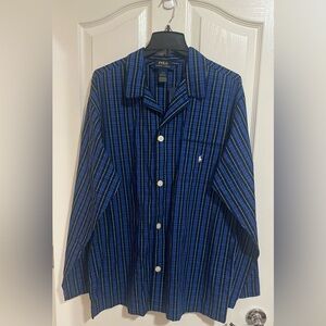 New-Men’s Polo Ralph Lauren Cotton Button Down Pajama Top Embroidered Logo Sz L.